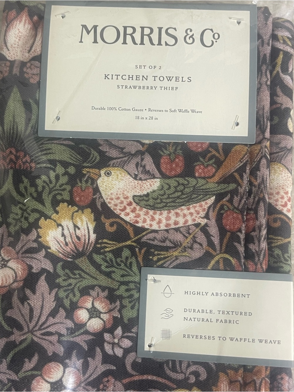 Morris and co strawberry thrift kitchen towels set of 2 chocolate color new - Picture 4 of 4